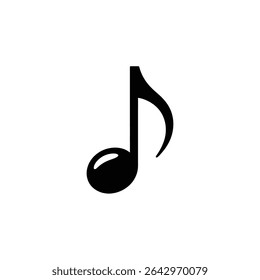 Esta imagem mostra uma única oitava nota preta, um símbolo musical fundamental, situado contra um fundo branco limpo. Ilustração simples para educação musical ou design gráfico.