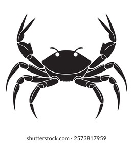 This image showcases a bold, black silhouette of a crab. Its powerful claws are spread wide, and its body is detailed with intricate markings.