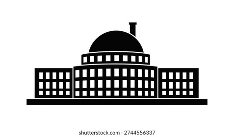 This image showcases a bold, black silhouette of a domed building, presenting a distinctive planar silhouette style and architectural grandeur.