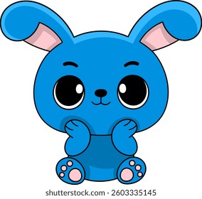 This image showcases a charming blue bunny character with large sparkling eyes, pink ears, and a playful sitting pose in a vibrant cartoon style