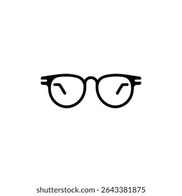 This image showcases a clean, minimalist black outline of round eyeglasses. The drawing highlights the frame, lens shape, bridge, and distinct temple arms.