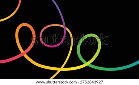 This image showcases a collection of brightly colored, curved lines gracefully looping across a solid black backdrop. The design is clean, modern, and visually striking, emphasizing form and color. high-quality