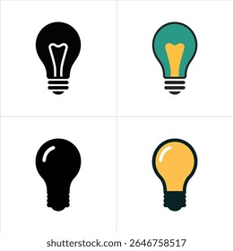 This image showcases a collection of four light bulb icons, each distinguished by unique styles and color palettes, set against a clean white backdrop.