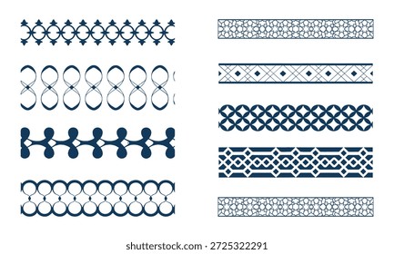 Dieses Bild zeigt eine Sammlung von komplizierten geometrischen Rahmendesigns. Diese Ränder können für verschiedene dekorative Zwecke verwendet werden, wie z.B. im Grafikdesign, Scrapbooking oder als dekorative Elemente in der digitalen Kunst.