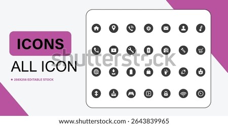 This image showcases a collection of twenty eight black and white icons, set against a clean white background.