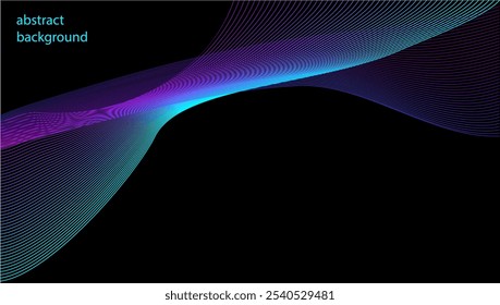 Esta imagem mostra padrões de ondas coloridas em um fundo preto, transmitindo um conceito abstrato. Ilustração vetorial