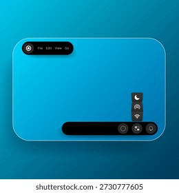 Esta imagem apresenta um design de interface de usuário criativo e moderno com elementos de controle flutuantes e componentes de navegação mínimos