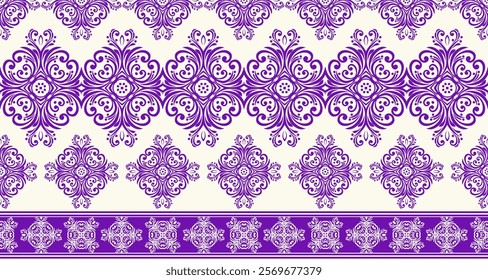 This image showcases a decorative pattern with a distinct vintage or traditional aesthetic. It features a repeating motif of intricate, curvilinear 