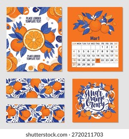 Esta Imagen muestra un encantador conjunto de artículos de papelería con una vibrante temática naranja. La colección incluye un bloc de notas, un calendario y otros artículos de papelería adornados con diseños y patrones de color naranja brillante. Cada artículo está bellamente decorado con ilustraciones de naranjas y rodajas de naranja, creando un ambiente alegre y enérgico. El juego de papelería es perfecto para añadir un toque de color y positividad a cualquier espacio de trabajo o área de estudio.