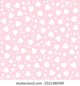 This image showcases an elegant pattern of white hearts scattered across a soft pink background. The seamless design and minimalistic style exude a romantic motif