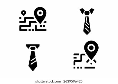 This image showcases four black and white, simple icons.Four Simple Icons: Business, Location, and Navigation