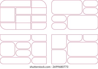 This image showcases four distinct layout options, perfect for designing web or app interfaces. Each layout offers a unique arrangement of elements and shapes, ideal for mockups.