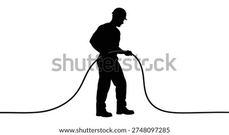 This image showcases a full-body silhouette of a man handling a cable, notable for its clean, distinct silhouette style.