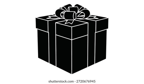 Esta Imagen muestra una caja de regalo con un lazo, resaltada por su estilo de silueta audaz y elegante.