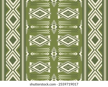 This image showcases a graphic pattern with repeating geometric shapes, primarily in green and white. The design features symmetrical and orderly arrangements of shapes, using intricate lines and form