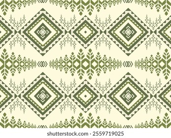 This image showcases a graphic pattern with repeating geometric shapes, primarily in green and white. The design features symmetrical and orderly arrangements of shapes, using intricate lines and form