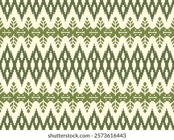 This image showcases a graphic pattern with repeating geometric shapes, primarily in green and white. The design features symmetrical and orderly arrangements of shapes, using intricate lines and form