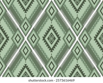This image showcases a graphic pattern with repeating geometric shapes, primarily in green and white. The design features symmetrical and orderly arrangements of shapes, using intricate lines and form