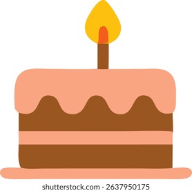 This image showcases a layered cake with pink frosting and a lit candle