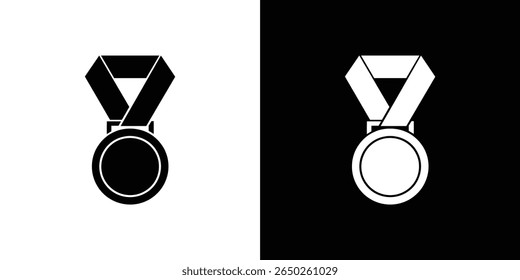 This image showcases a medal suspended from a ribbon, depicted as a black silhouette against a white backdrop and a white silhouette against a black backdrop.
