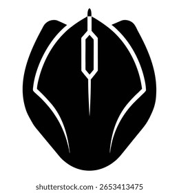 Esta imagem mostra um ícone minimalista, preto do mouse do computador definido contra um fundo limpo, enfatizando sua silhueta suave e simples, mas funcional forma, ideal para várias aplicações.