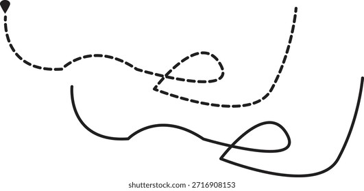Esta imagem mostra um desenho de linha preta minimalista, apresentando uma forma contínua, fluindo com curvas orgânicas e loops. O design enfatiza a simplicidade e formas abstratas, criando uma imagem visualmente intrigante.