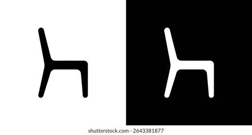 This image showcases a minimalist chair icon, presented in both black on white and white on black, emphasizing simplicity and graphic design. The contrasted display highlights the shape.