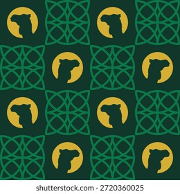 Dieses Bild zeigt ein minimalistisches islamisches Muster mit einem einfachen afrikanischen Kartendesign auf dunklem Hintergrund.
