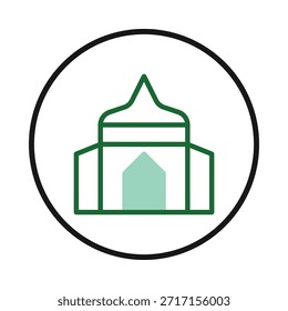Dieses Bild zeigt ein minimalistisches Moschee-Symbol mit klaren Linien und einer ruhigen grünen Farbpalette. Das Design betont architektonische Einfachheit und spirituelle Tiefe, die Schaffung eines Symbols für Glauben und