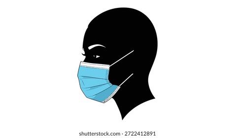 Esta imagem mostra um perfil minimalista, com uma silhueta distinta e uma máscara facial médica.