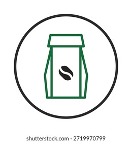 This image showcases a minimalist representation of a coffee packaging with simple geometric shapes, ideal for branding or visual design purposes. The graphic features a coffee bean symbol, a