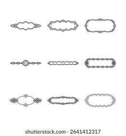 This image showcases nine different black and white decorative frames and dividers, perfect for adding elegance to various design projects.