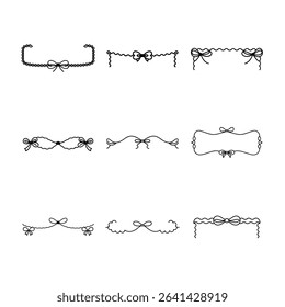This image showcases nine distinct decorative borders, each featuring a bow as a central element, with varied line styles and embellishments.