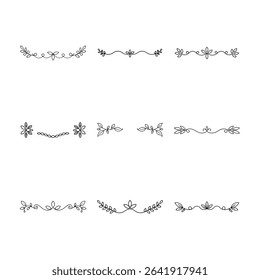 This image showcases nine distinct floral dividers, each featuring delicate line art with leaves and flower motifs on a white background.