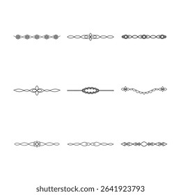 This image showcases nine distinct black and white page dividers, each with unique floral and geometric designs.