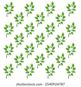 This image showcases a seamless pattern featuring green leaves, designed in a flat graphic style, set against a clean white background. Concept of nature. Vector illustration