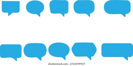 This image showcases a set of bright blue speech bubbles arranged in two rows, presented in a striking silhouette style, perfect for communication designs.