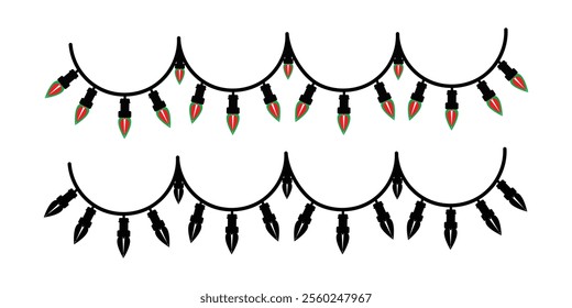 This image showcases a set of festive Christmas string lights featuring red and green bulbs. The lights are arranged in a decorative garland pattern, perfect for adding a touch of holiday

