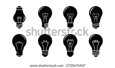 This image showcases a set of light bulb icons, remarkably rendered in a bold silhouette style.