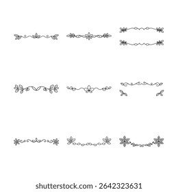 This image showcases a set of nine decorative floral dividers and borders, perfect for adding a touch of elegance to designs.
