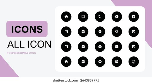 This image showcases a set of simple, black and white vector icons, ideal for user interface design and web development.