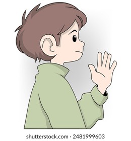 This image showcases a side profile of a cartoon character making a clear rejection gesture with a serious expression.