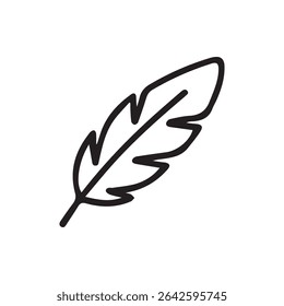 This image showcases a simple line art illustration of a feather, perfect for minimalist designs and creative projects