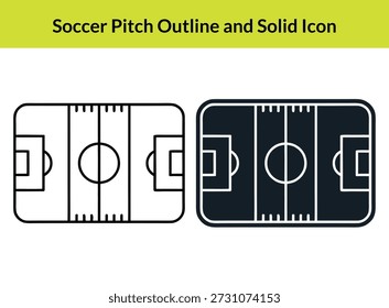 Dieses Bild zeigt einen Fußballplatz in Umrissen und soliden Stilen, mit einer unverwechselbaren Silhouette und wertvoll für Designer mit seinen