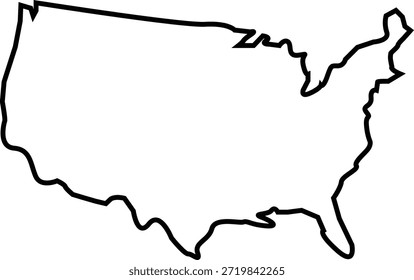 This image showcases a stark, black-and-white outline map of the US, a distinctive silhouette.