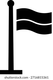 Esta Imagen muestra una llamativa bandera negra con un estilo de silueta distintivo, ondeando orgullosamente en un poste alto.