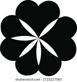 Esta Imagen muestra un llamativo diseño floral en blanco y negro. Cuenta con una disposición simétrica de pétalos redondeados que irradian desde un núcleo blanco central, creando una estética limpia y moderna.