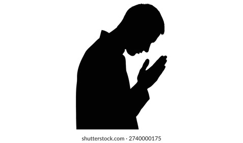This image showcases a striking black silhouette of a man, characterized by its bold, flat style, appearing to pray or meditate.