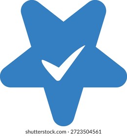 This image showcases a striking blue star icon, prominently featuring a white checkmark embedded within its form. The design employs a bold, flat style, with a distinctive silhouette, conveying concepts of validation and positive affirmation. high-quality professional detailed modern elegant