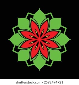 This image showcases a striking geometric floral design with a modern abstract aesthetic. The symmetrical pattern consists of eight gracefully curved petals, outlined in a vibrant yellow gradient.
